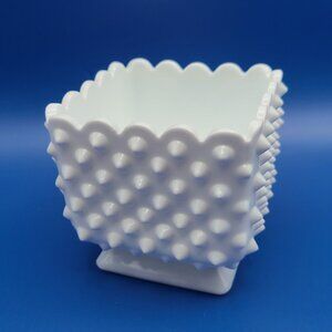 Fenton Vintage Hobnail Square Milk Glass Footed Planter Vase 4" High x 4 1/2"